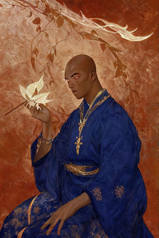 69006-3451334740-mysterious, fantasy, 1 monk wearing a giant rosary on his chest, beautiful eyes, bald head, sitting in meditation,halo in the ba.png